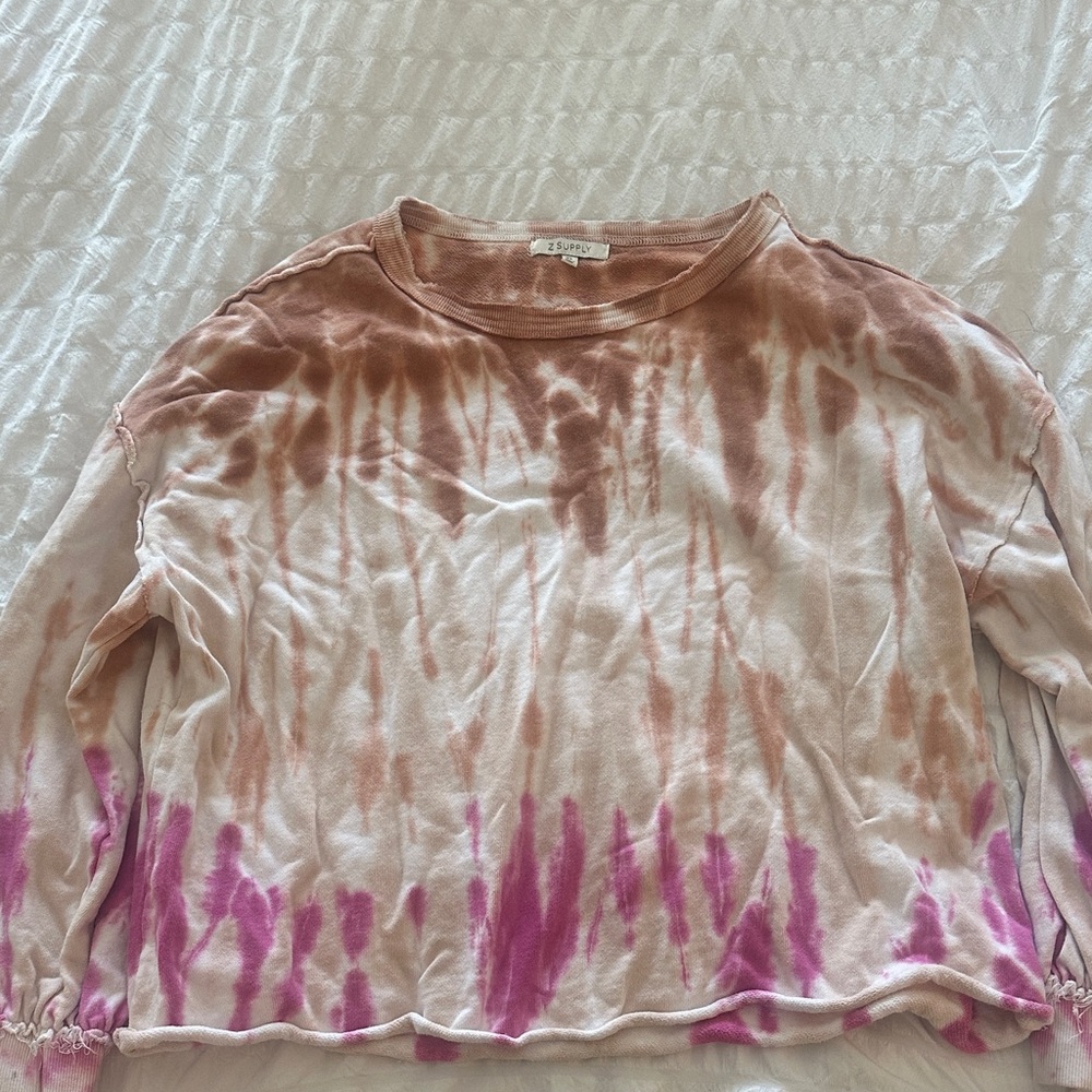 Z Supply Pink and Brown Tie-Dye Long Sleeve Top